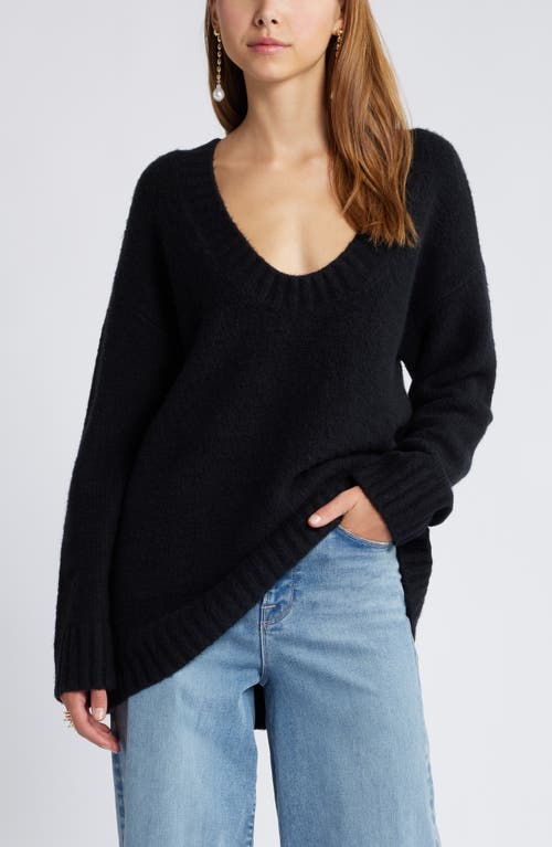 Shop Open Edit Oversize V-neck Sweater In Black