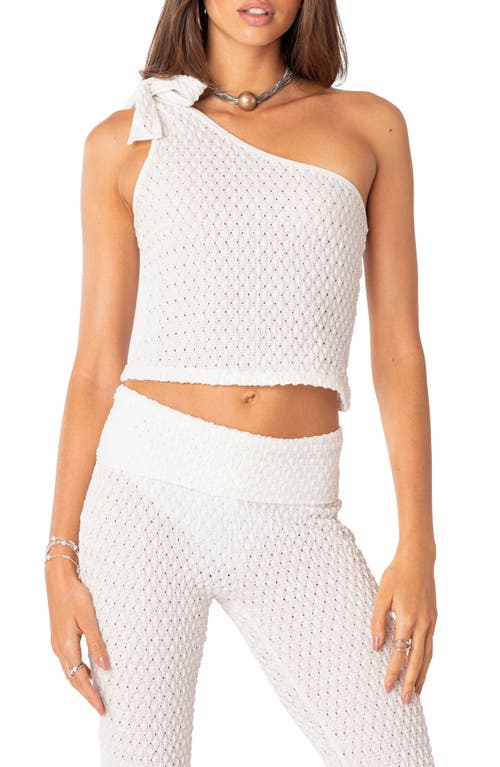 EDIKTED Amalia Textured Knit One-Shoulder Top in White at Nordstrom, Size X-Large