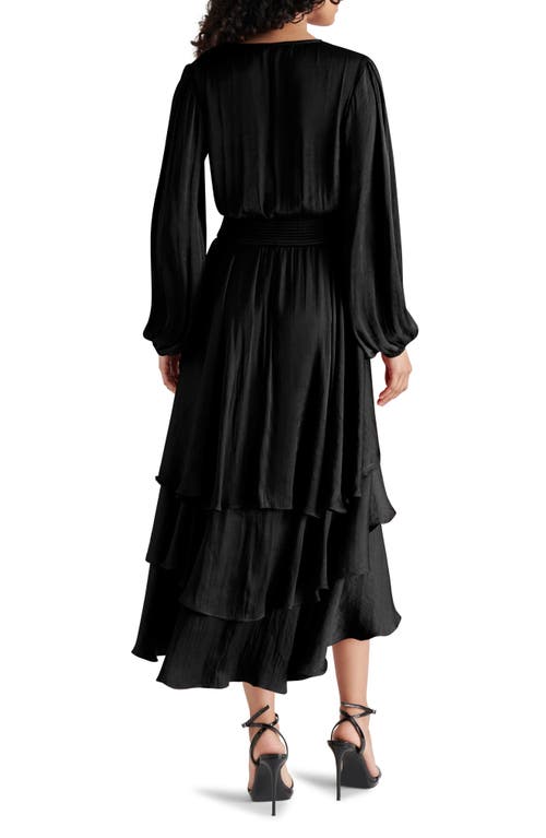 Shop Steve Madden Bei Long Sleeve Tiered Satin Midi Dress In Black