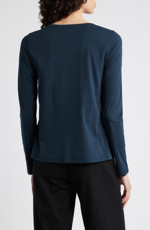 Shop Eileen Fisher Crewneck Organic Cotton Jersey T-shirt In Deep Adriatic