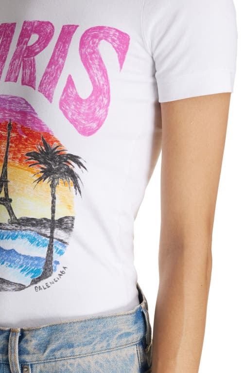 Shop Balenciaga Paris Tropical Fitted Stretch Jersey Graphic T-shirt In White/pink