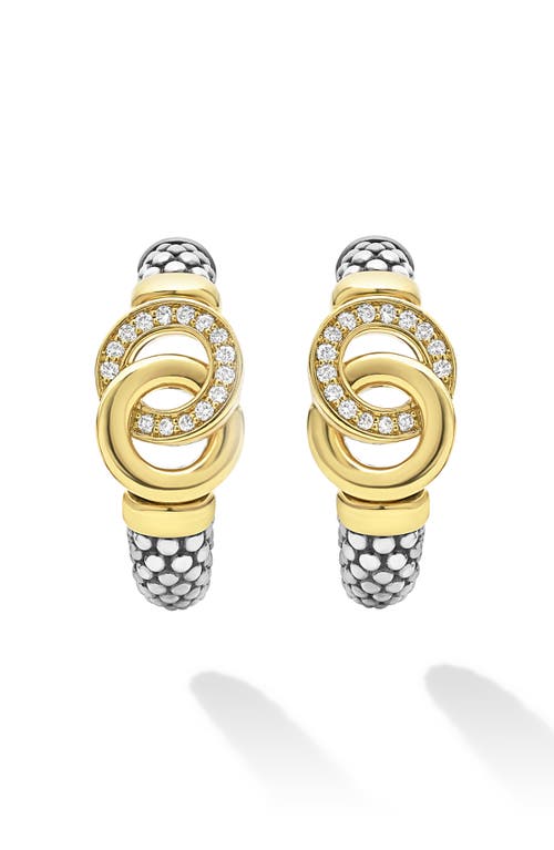 Lagos Signature Caviar Two-tone Interlocking Diamond Hoop Earrings In Two-tone
