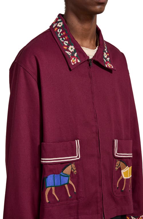 Shop Found Oxblood Horse Equine Oversize Embroidered Cotton Jacket