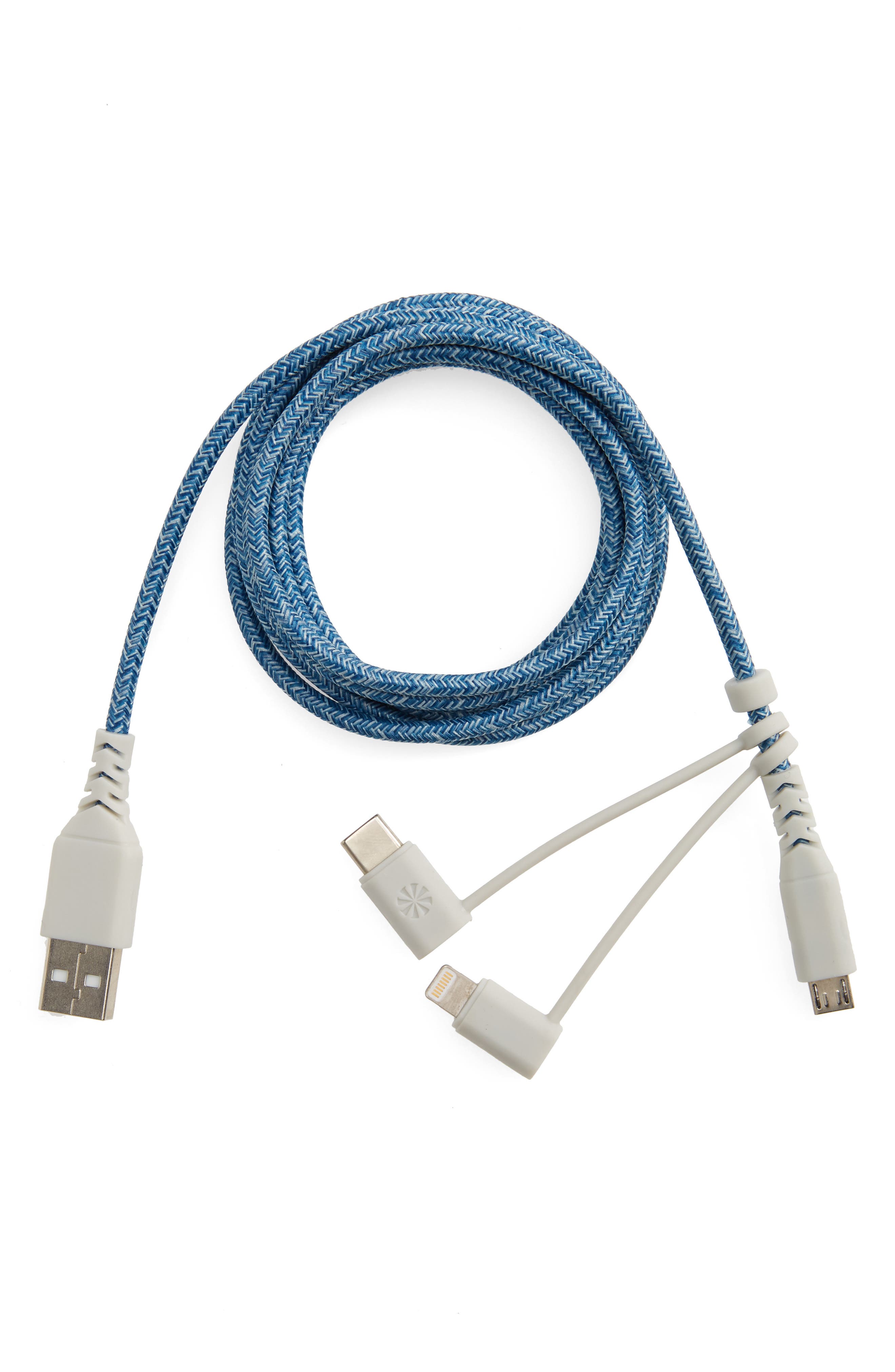 UPC 811944030219 product image for Tech Candy Triple Header 6-Foot Micro Usb Cable, Size One Size - Blue | upcitemdb.com