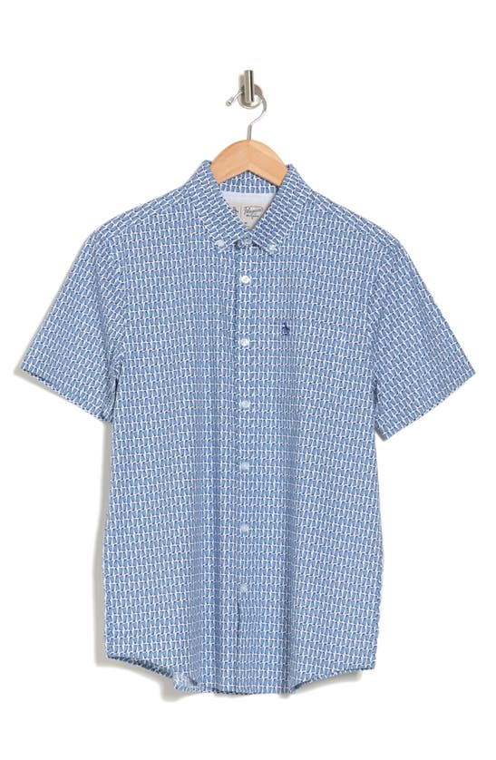 Original Penguin Geo Print Short Sleeve Shirt In Faded Denim