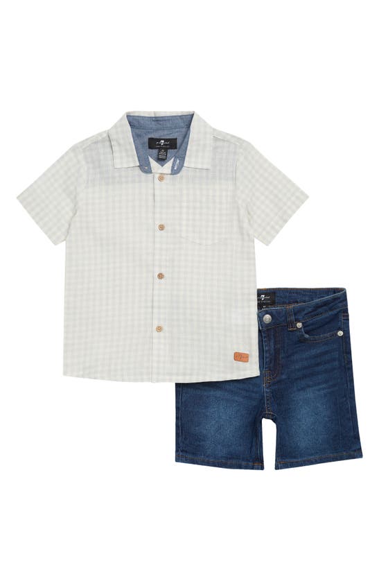 7 For All Mankind Kids' Button-up Shirt & Shorts Set In Crystal Blue