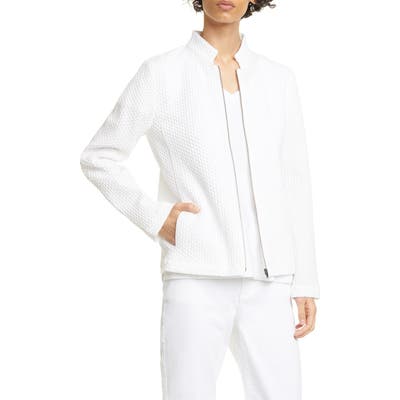 Eileen Fisher Zip Front Jacquard Cotton Blend Jacket, Ivory