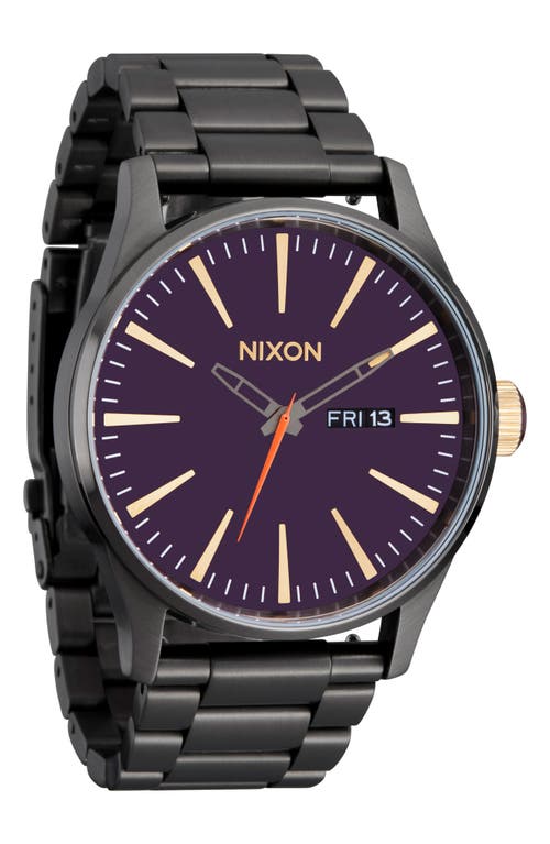 Shop Nixon Sentry Bracelet Watch, 42mm In Gunmetal/blackberry/gold