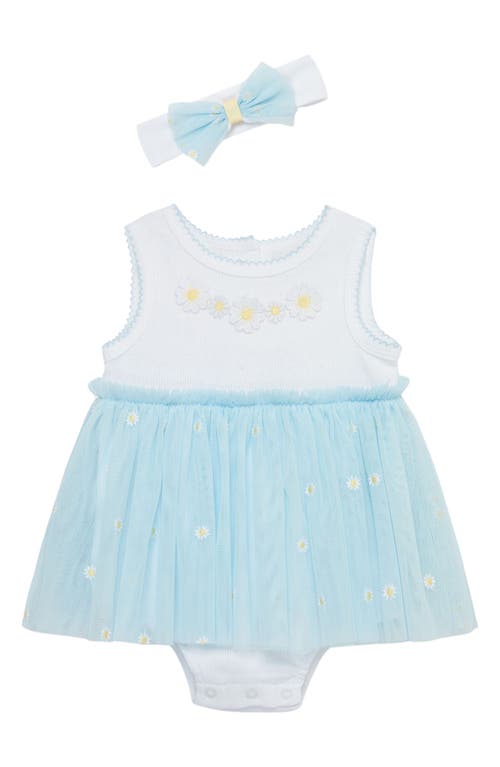 Shop Little Me Daises Popover Dress & Headband Set In Blue