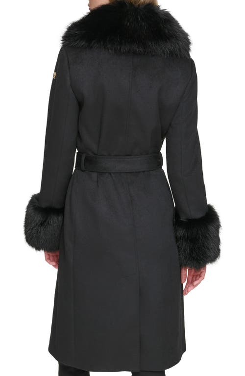 Shop Karl Lagerfeld Paris Faux Fur & Wool Blend Coat In Black