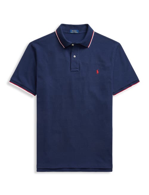 Polo Ralph Lauren Sky Blue T-shirt With Structured Collar In Newport Navy