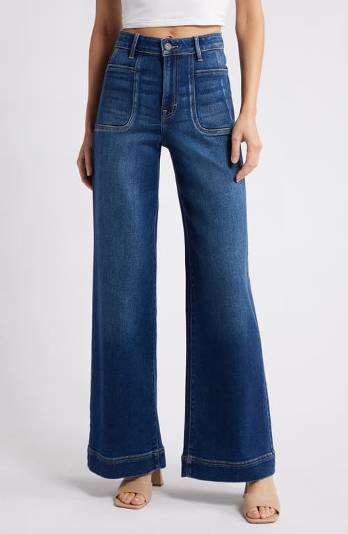 Hidden Jeans Patch Pocket High Waist Wide Leg Jeans In Dark Wash