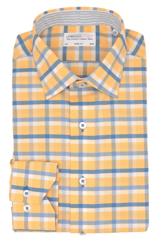 Lorenzo Uomo Trim Fit Textured Windowpane Pattern Dress Shirt In Yellow/ Blue