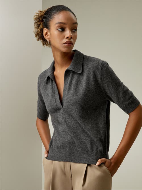 Lilysilk Cashmere Polo Sweater In Medium Gray