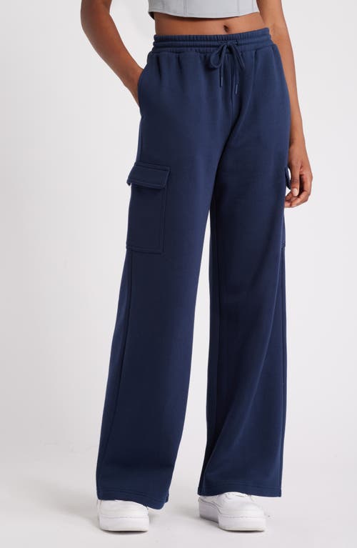 Bp. Elastic Waist Wide Leg Fleece Cargo Pants In Navy Iris