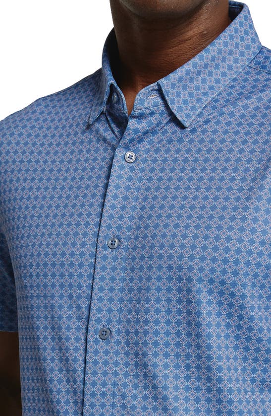 Shop 7 Diamonds Morris Geo Print Short Sleve Performance Button-up Shirt In Slate Blue