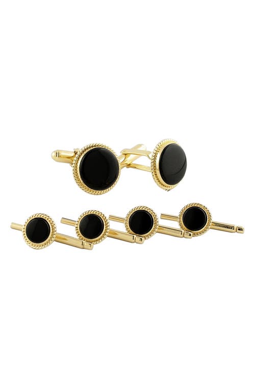 Men's Onyx Cuff Link & Stud Set in Gold