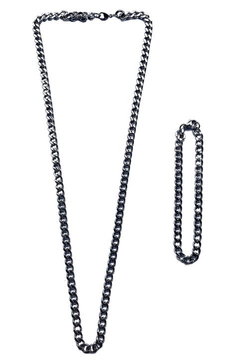 Men's Cuban Chain Necklace & Bracelet Set