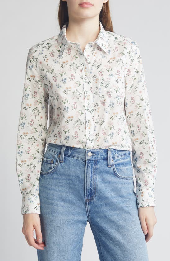 Shop Liberty London Floral Fitted Button-up Shirt In Cream