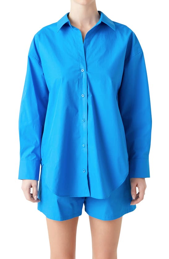 Shop Grey Lab Oversize Cotton Button-up Shirt In Blue