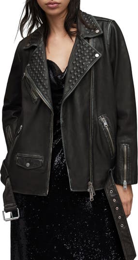 Billie Studded Oversize Leather Biker Jacket