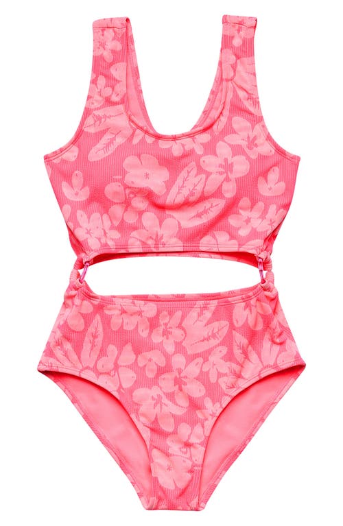 Shop Beach Lingo Kids' Floral Jacquard One-piece Swimsuit In Papaya