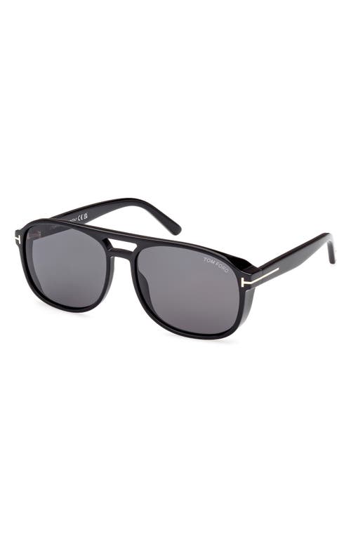 Shop Tom Ford Rosco 58mm Navigator Sunglasses In Shiny Black/logo/smoke