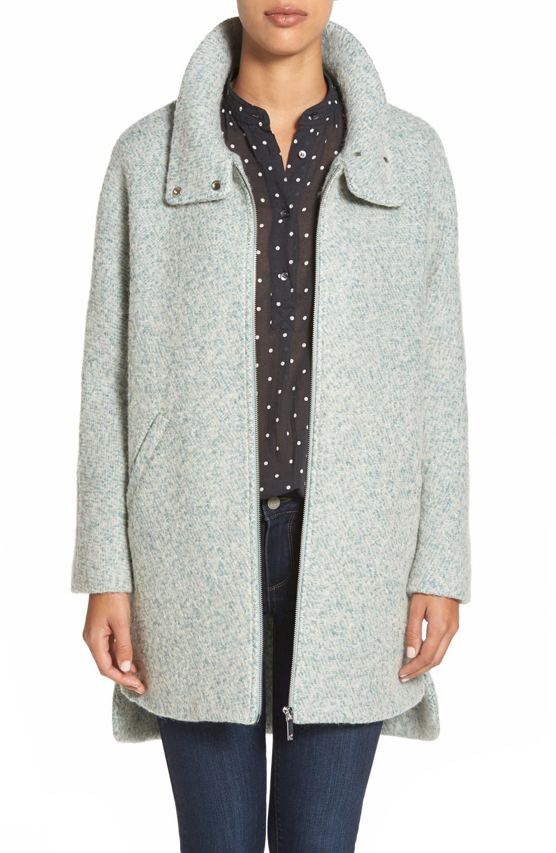 Bernardo Zip Front Stand Collar Bouclé Coat Nordstrom