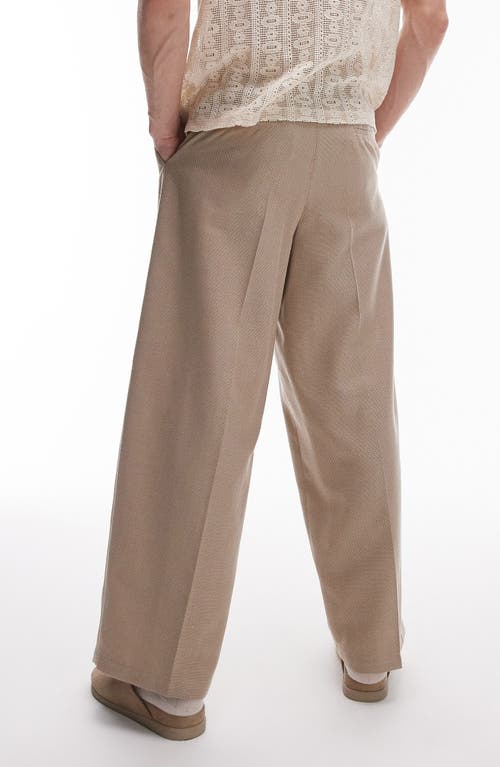 Shop Topman Textured Wide Leg Drawstring Pants In Stone