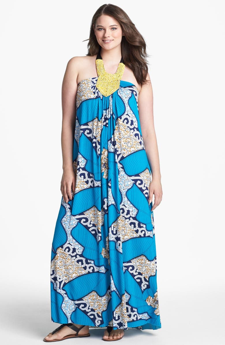 Tbags Los Angeles Embellished Halter Maxi Dress (Plus Size) | Nordstrom