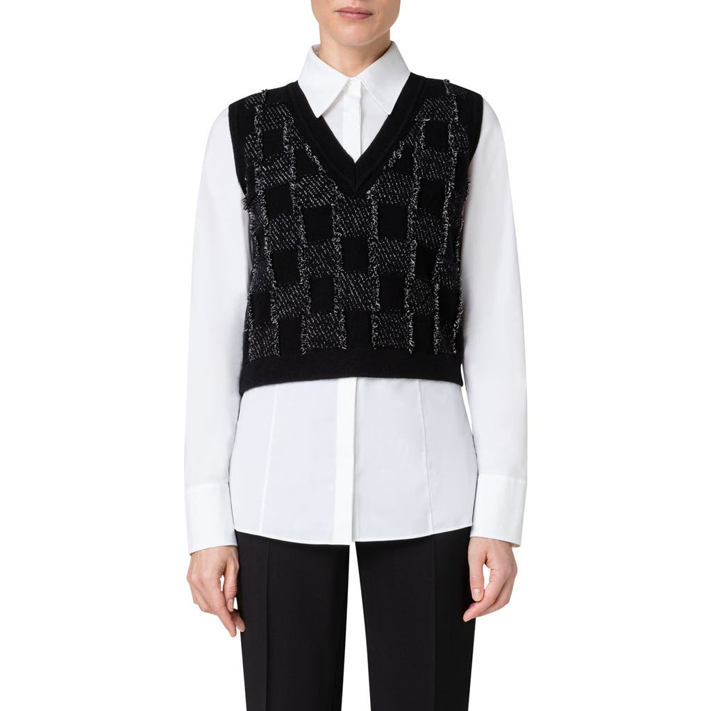 Akris Cashmere & Cotton Jacquard Sweater Vest In 903-black/greige