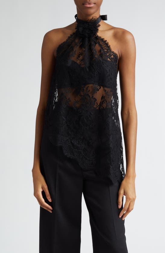 Dolce & Gabbana Asymmetrical Lace Top With Flower Detail In N0000 Nero