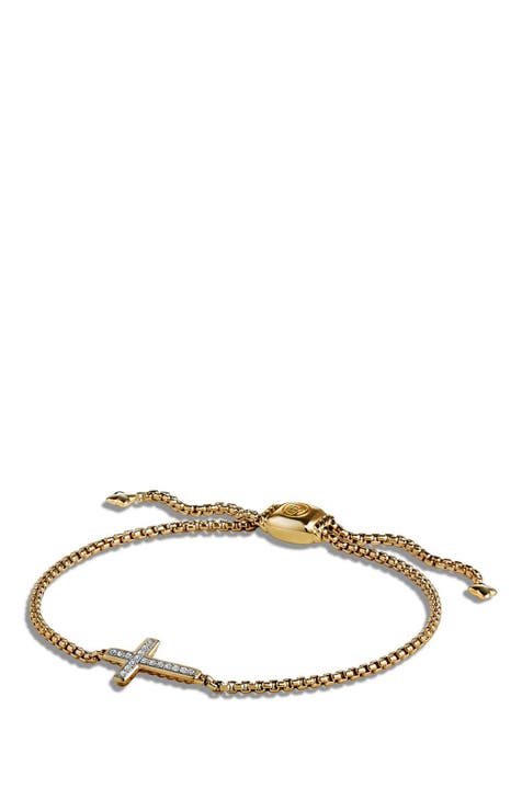 Petite Pavé Cross Bracelet with Diamonds in 18K Gold
