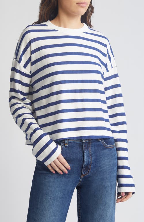 Stripe Long Sleeve Cotton T-Shirt in Thin Navy Stripe