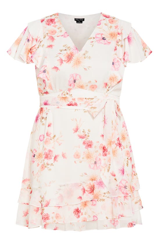 Shop City Chic Floral Print Ruffle Sleeve Dress In Ivory Patrice Bloom