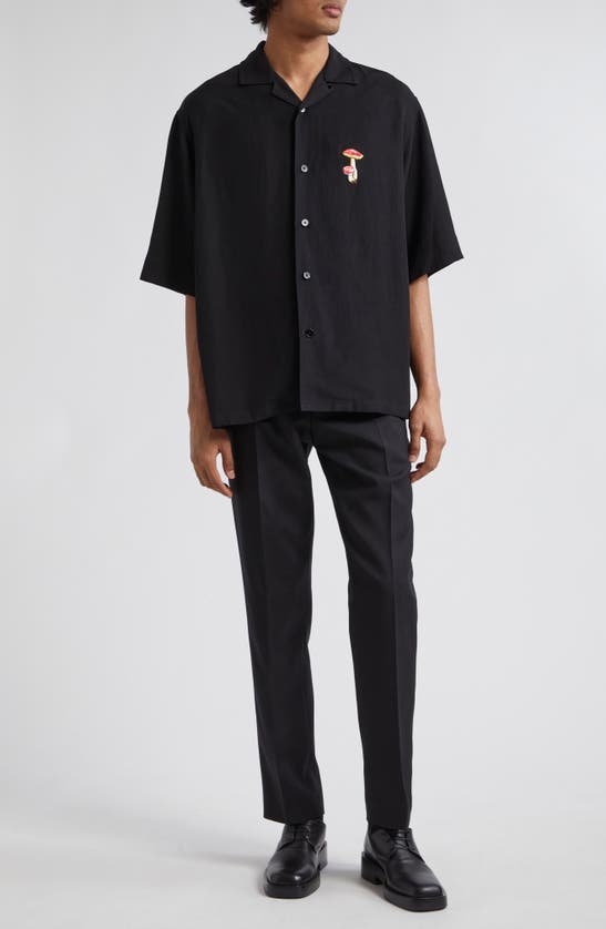 Shop Jil Sander Embroidered Mushroom Short Sleeve Camp Shirt In Black