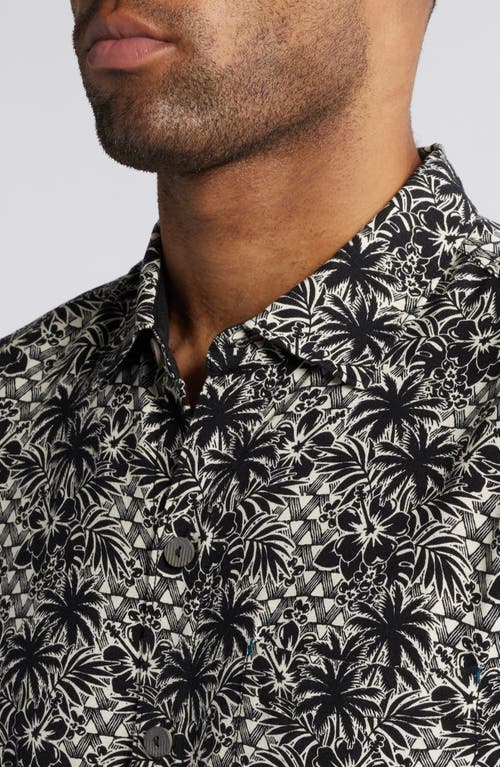 Shop Tommy Bahama Veracruz Cay Palm Cascade Short Sleeve Button-up Shirt In Black