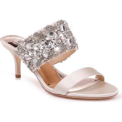 Badgley Mischka Linda Embellished Slide Sandal, Ivory