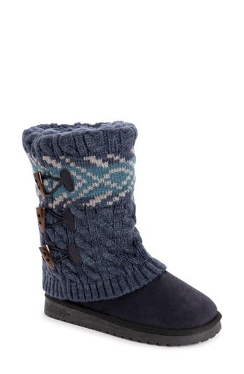 Muk Luks Cheryl Faux Fur Knit Boot In Indigo Marl