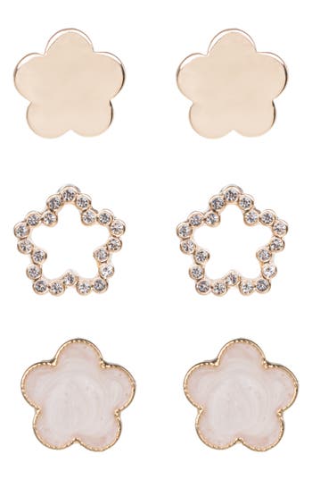 Jardin Set Of 3 Clover Stud Earrings In Pink