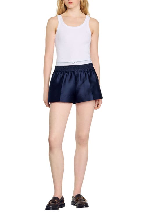 Shop Sandro Satin 2-in-1 Effect Shorts In Midnight Blue