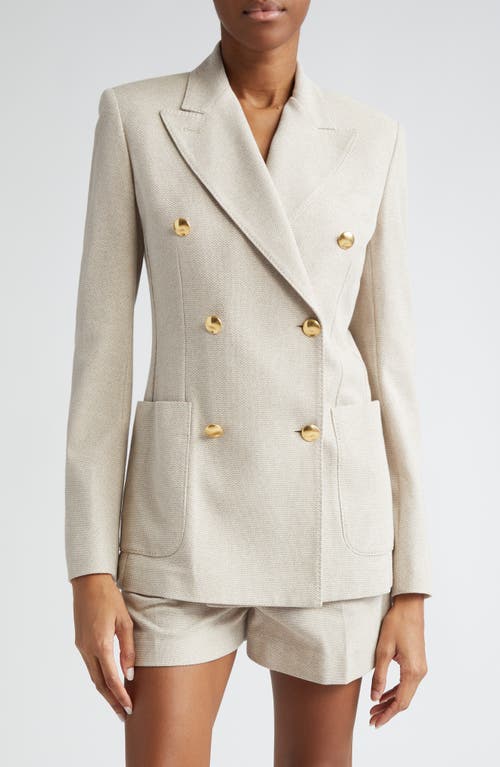 Max Mara Vanadio Double Breasted Cotton Piqué Knit Blazer Beige at Nordstrom,