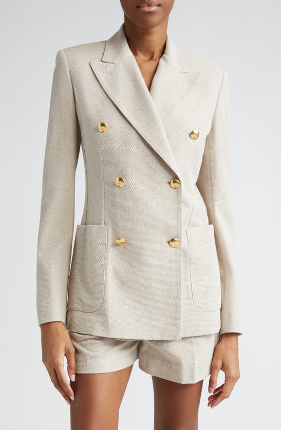 Shop Max Mara Vanadio Double Breasted Cotton Piqué Knit Blazer In Beige