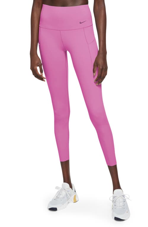 Nike Universa Medium Support High Waist 7/8 Leggings In Playful Pink/black
