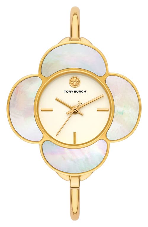 Shop Tory Burch The Kira Clover Bangle Watch Set In Gold