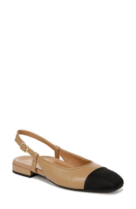 VIONIC I Petaluma Slingback Flat in Camel with Black Toe Cap