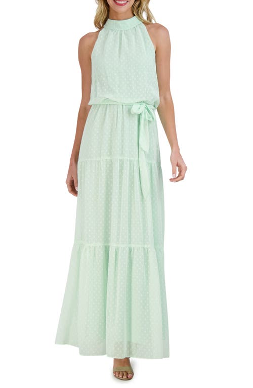 Julia Jordan Mock Neck Three Tier Maxi Dress In Mint