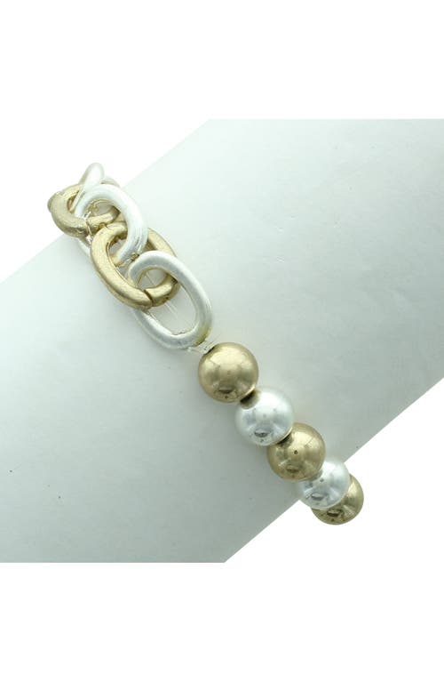 Shop Olivia Welles Callie Beaded Chain Link Bracelet In Worn Gold/silver
