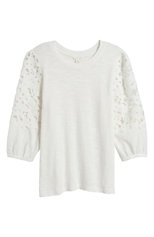 Shop Caslonr Caslon(r) Lace Sleeve Mixed Media Cotton Blend Top In Ivory Cloud