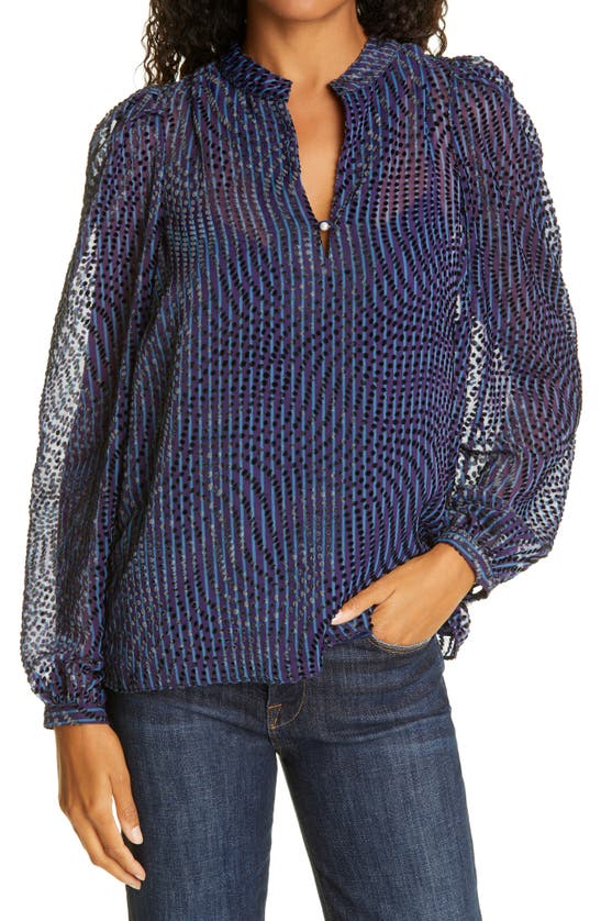 Click to view more detailed imagery on our partner's website Tanya Taylor Rebecca Split Neck Clip Dot Blouse In Navy